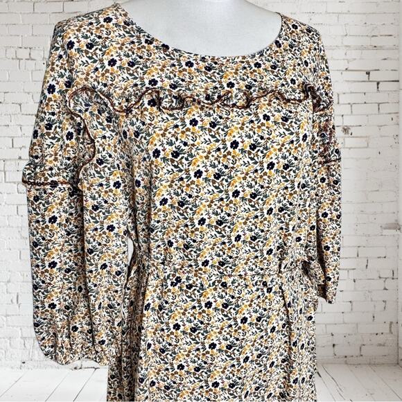 MAX STUDIO Multicolor Floral Dress with Tie Belt Ruffle Flowers Large Boho - Picture 7 of 7